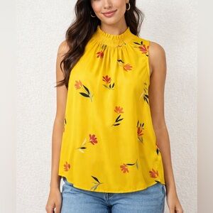 Daniel Rainn Yellow Pink Floral Sleeveless Casual Summer Spring Blouse Tops XL